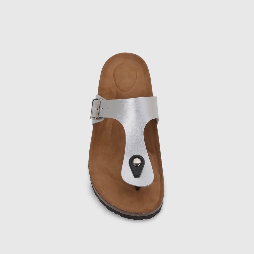 Silver Soft Cork T-Strap Sandals